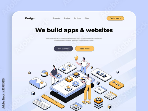 Modern Isometric design concept of Design Agency for website and mobile website. Landing page template. Easy to edit and customize. Vector illustration
