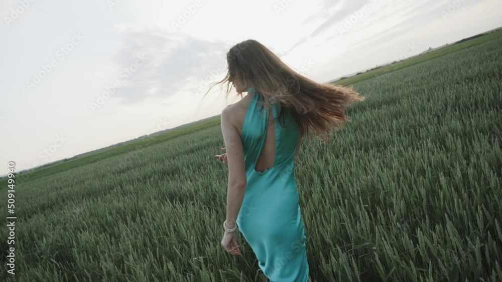 Portrait of beautiful woman in the field on sunset 4k Portrait of beautiful woman in the field on sunset 4k