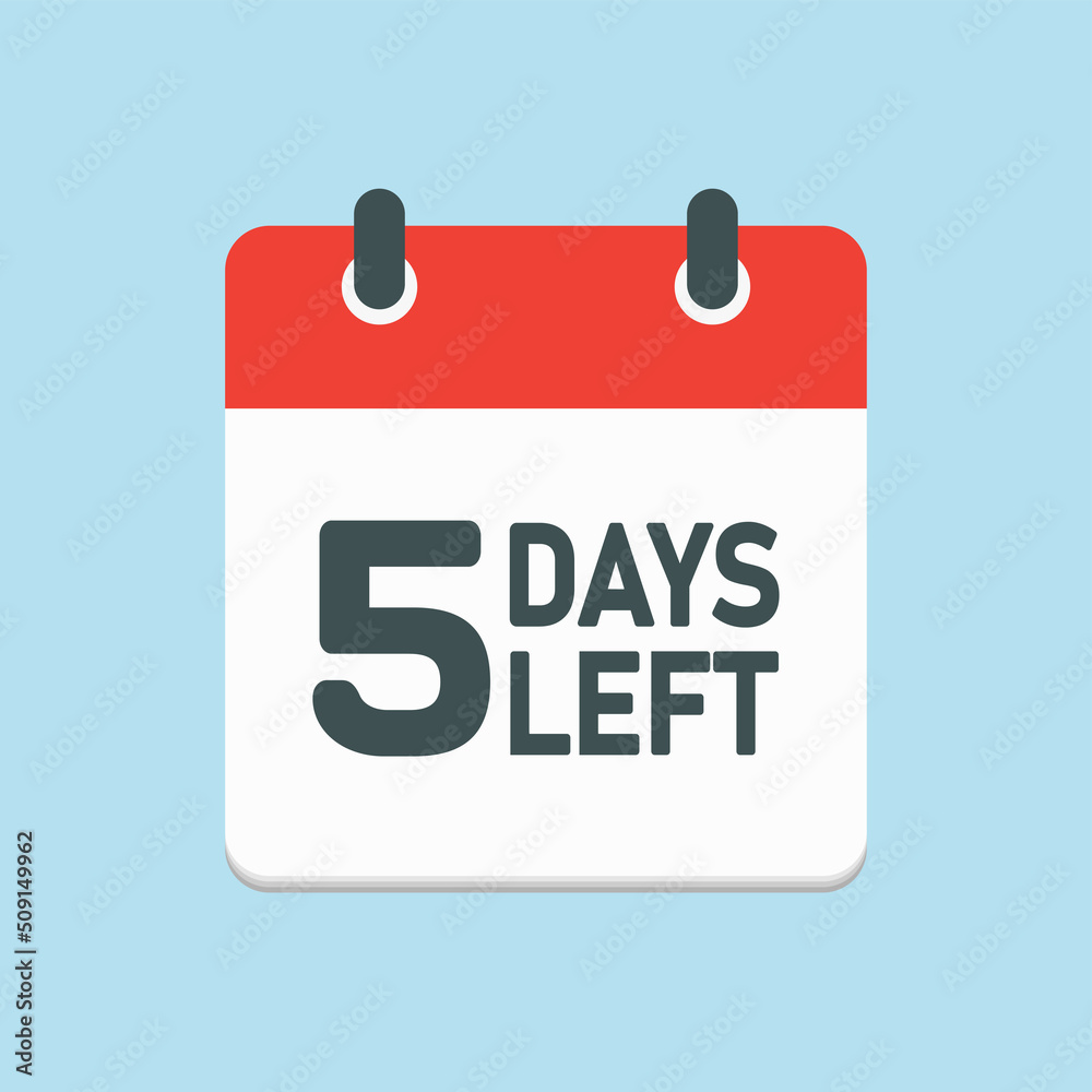 Countdown daily page calendar icon - 5 days left Countdown daily page calendar icon - 5 days left