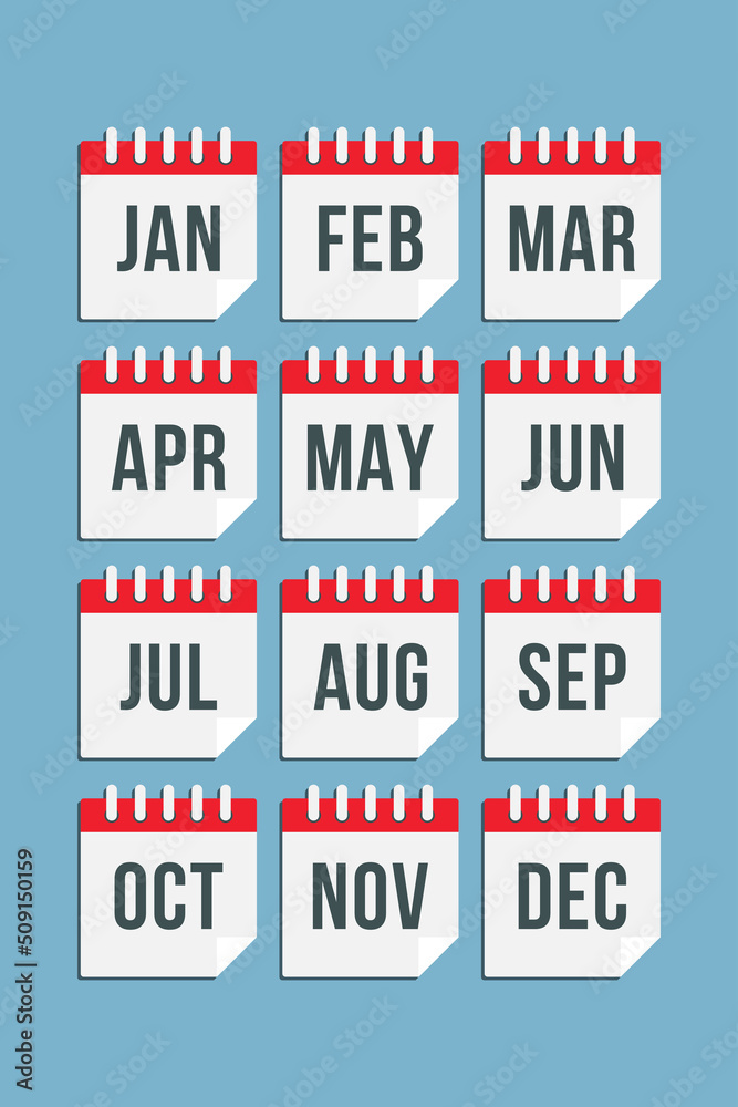 Fototapeta premium Set of year month calendar page icons
