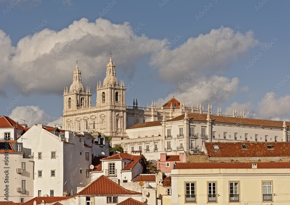 Graca church and houses on a hill in the city of Lisbon, Portugal.