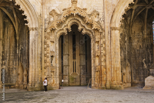 Photography carved arches, pillard and vaults in Interior of the Unfinished chapels in Batal