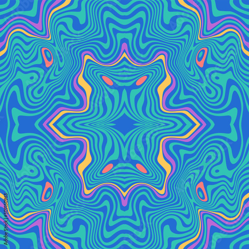 Retro 70s Psychedelic Seamless Trippy Pattern. Vector Groovy Hippie Background