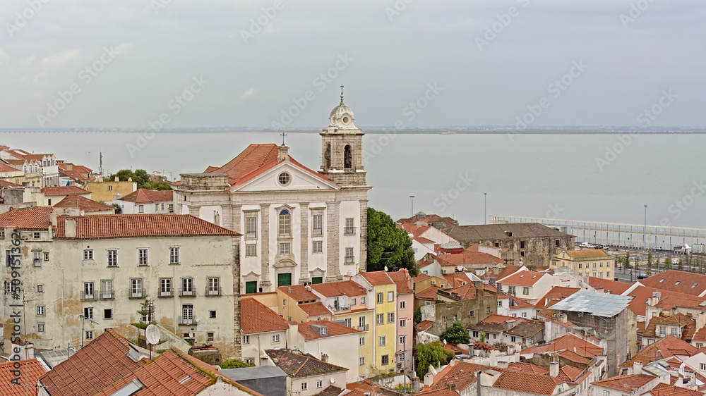 Graca church woth TAgus river behind in Lisbon, Portugal