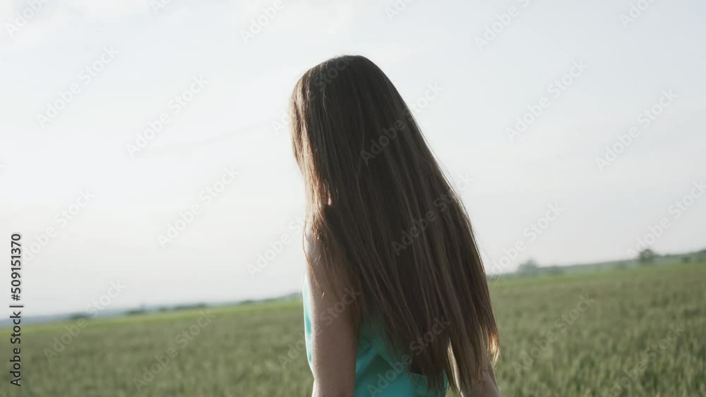 Portrait of beautiful woman in the field on sunset 4k Portrait of beautiful woman in the field on sunset 4k