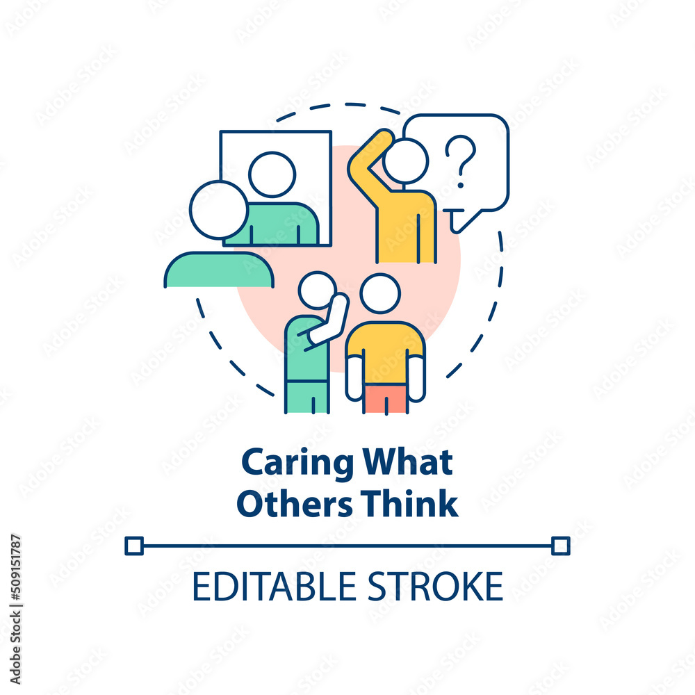 Caring what others think concept icon. Emotional challenge abstract idea thin line illustration. Approval-seeking behavior. Isolated outline drawing. Editable stroke. Arial, Myriad Pro-Bold fonts used Caring what others think concept icon. Emotional challenge abstract idea thin line illustration. Approval-seeking behavior. Isolated outline drawing. Editable stroke. Arial, Myriad Pro-Bold fonts used