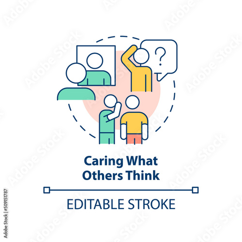 Caring what others think concept icon. Emotional challenge abstract idea thin line illustration. Approval-seeking behavior. Isolated outline drawing. Editable stroke. Arial, Myriad Pro-Bold fonts used