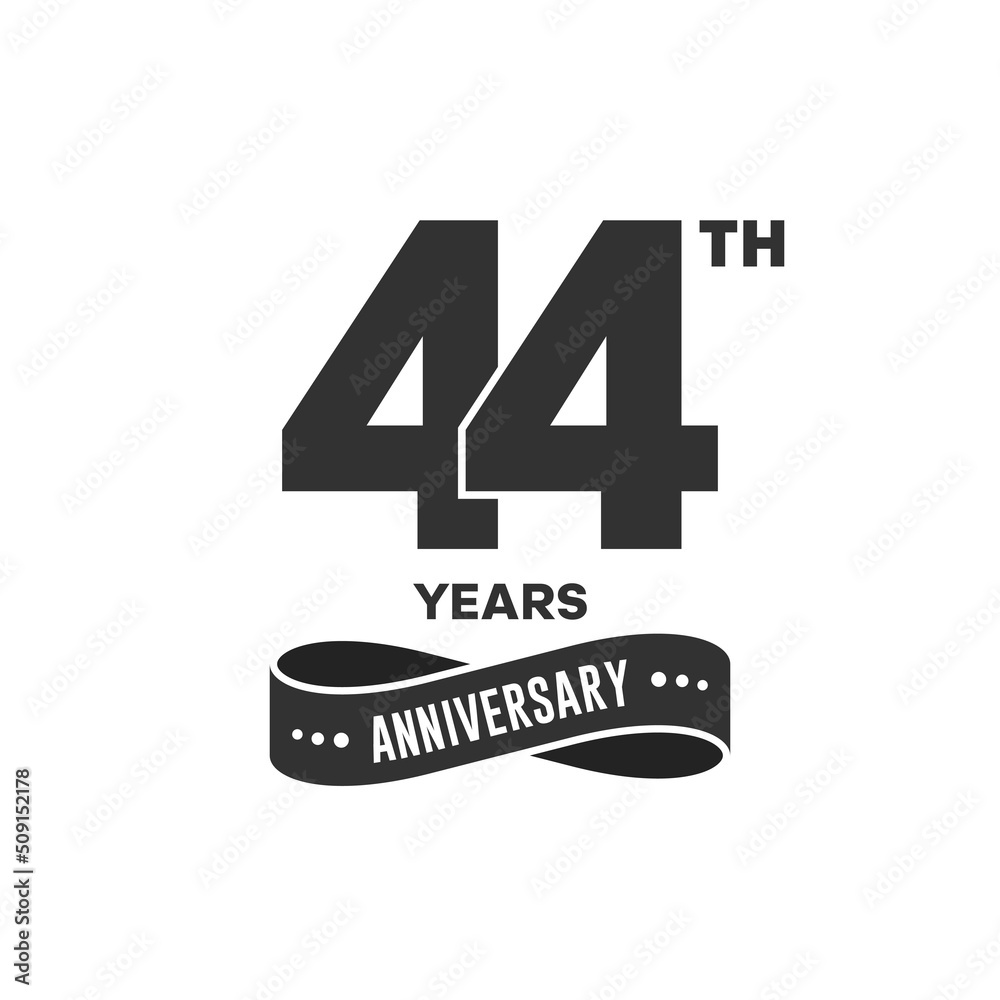 44 years anniversary logo with black color for booklet, leaflet, magazine, brochure poster, banner, web, invitation or greeting card. Vector illustrations. - obrazy, fototapety, plakaty 