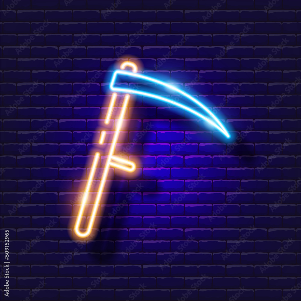 Garden spit neon icon. Gardening and agriculture concept. Vector sign for design, website, signboard, banner, advertisement. Garden spit neon icon. Gardening and agriculture concept. Vector sign for design, website, signboard, banner, advertisement.