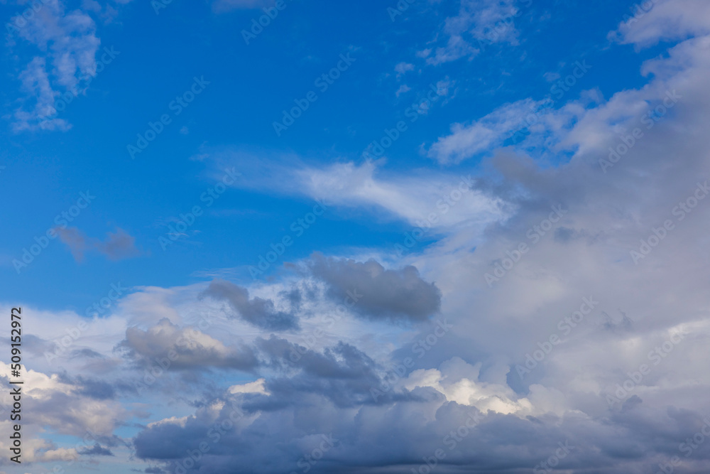 Beautiful view of blue sky with thunder clouds moving in.