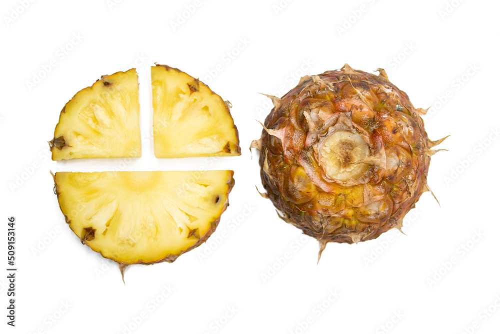 fresh pineapple isolated on yellow background, Fruits rich in vitamin C.