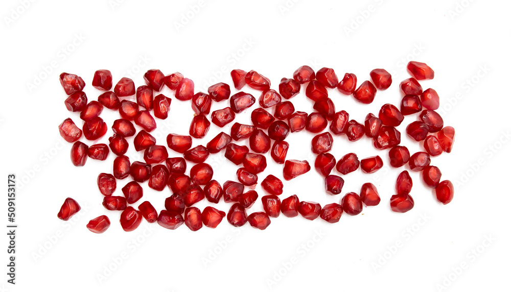 Fresh Pomegranate seeds isolated on white background With clipping path. Full depth of field Fresh Pomegranate seeds isolated on white background With clipping path. Full depth of field