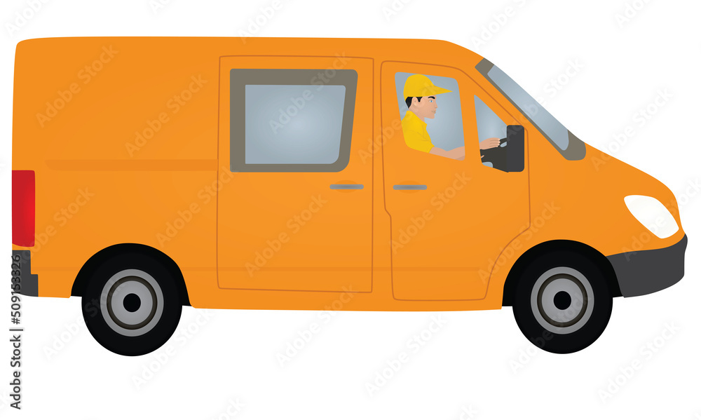 Man driving mini van. vector