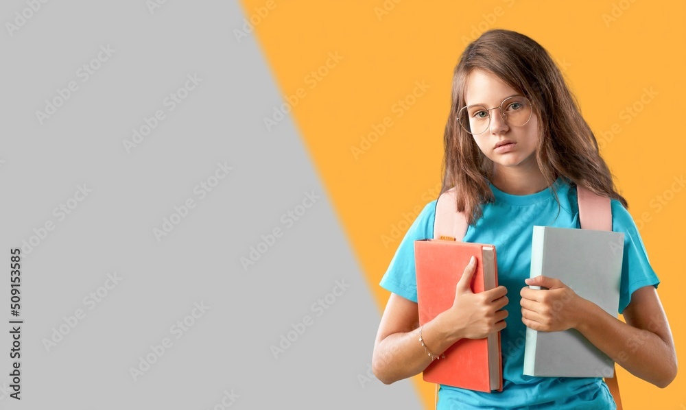 Smiling young girl student. Education in high school university college concept. Smiling young girl student. Education in high school university college concept.