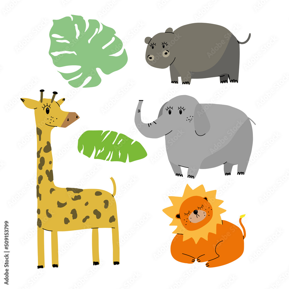 Obraz premium Cute animals collection. animal isolates in cartoon flat style. white background. Vector illustration design template. EPS