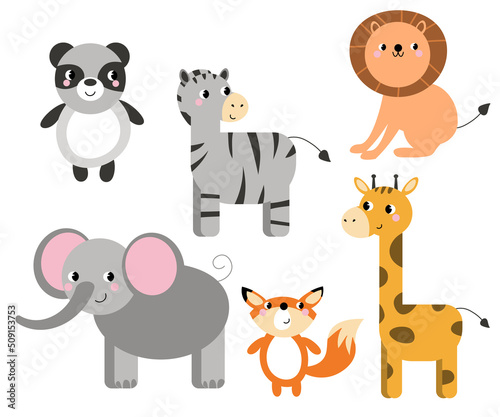 Cute animals collection. animal isolates in cartoon flat style. white background. Vector illustration design template. EPS