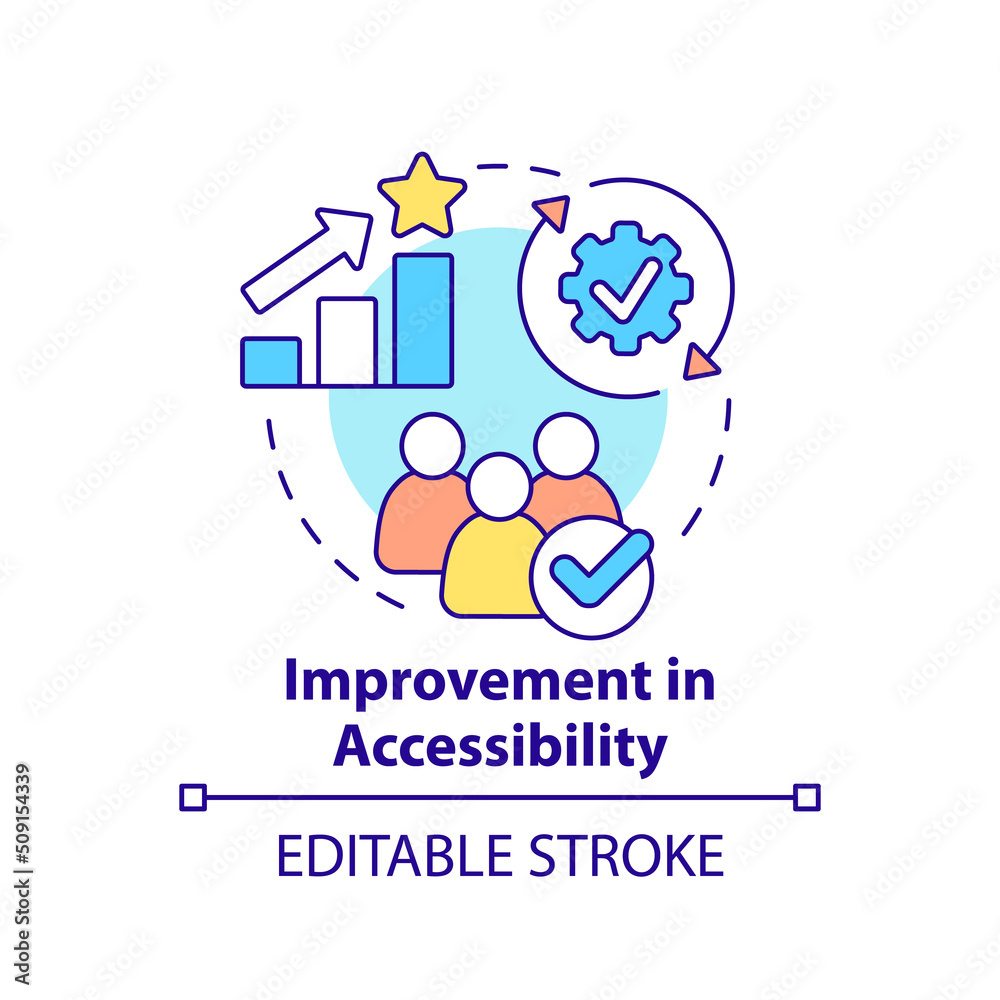 Improvement in accessibility concept icon. Mobility as service value abstract idea thin line illustration. Isolated outline drawing. Editable stroke. Arial, Myriad Pro-Bold fonts used