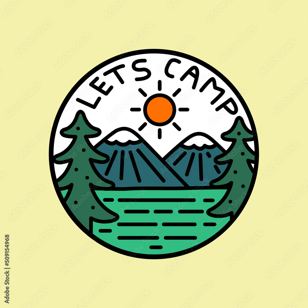 Obraz premium simple design of nature let's camp on the mountain