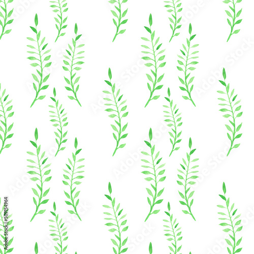 Fototapeta Naklejka Na Ścianę i Meble -  Watercolor leaves pattern. Soft and nice print for textiles, phone or notebook cover, wedding invitation and other print materials.Green print.