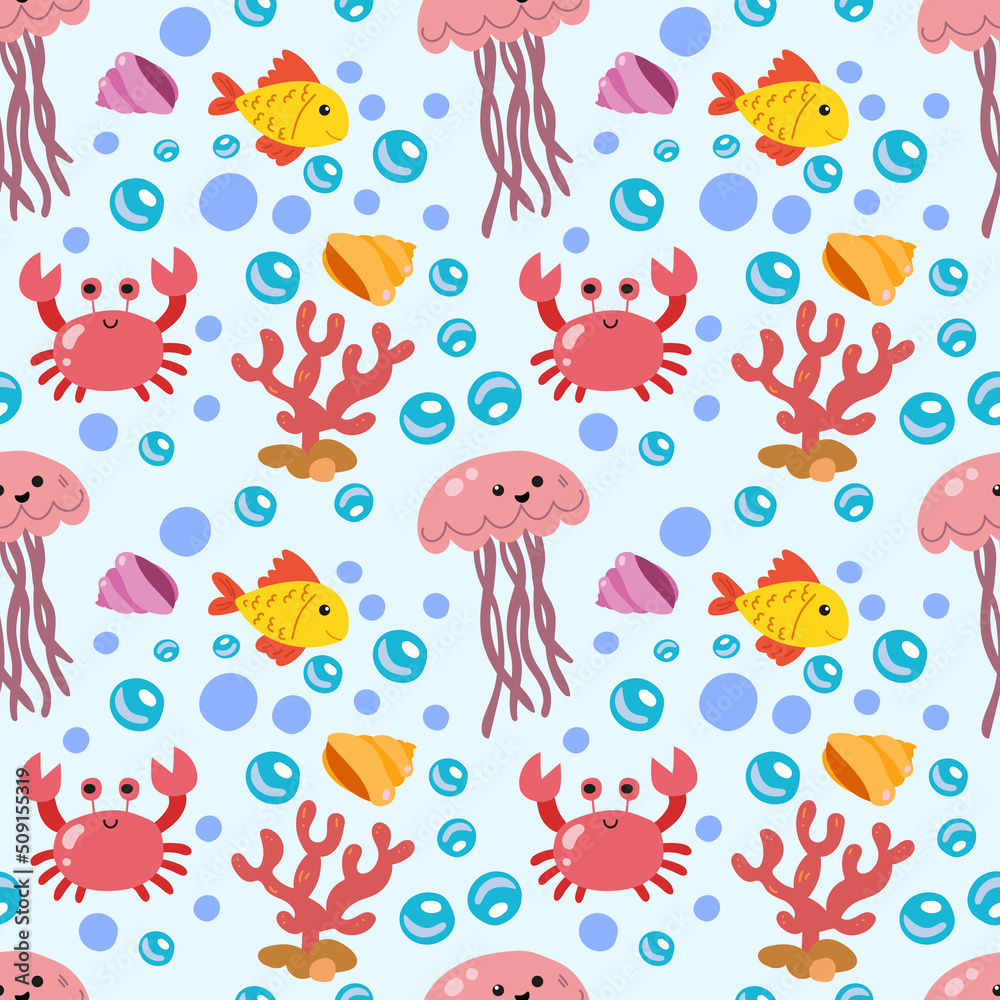 Obraz premium Cute seamless pattern with sea animals. Undersea world EPS