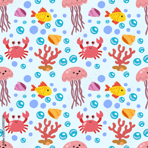 Cute seamless pattern with sea animals. Undersea world EPS