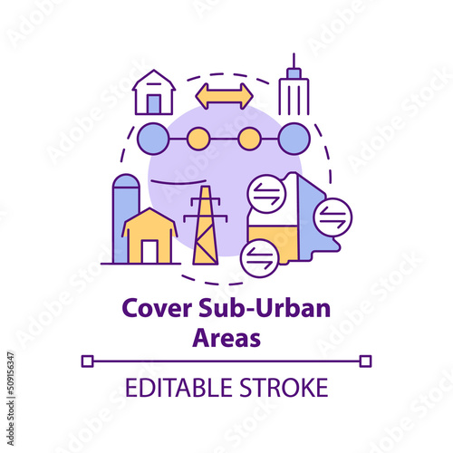 Cover suburban areas concept icon. Uptown infrastructure. Building mobility service abstract idea thin line illustration. Isolated outline drawing. Editable stroke. Arial, Myriad Pro-Bold fonts used