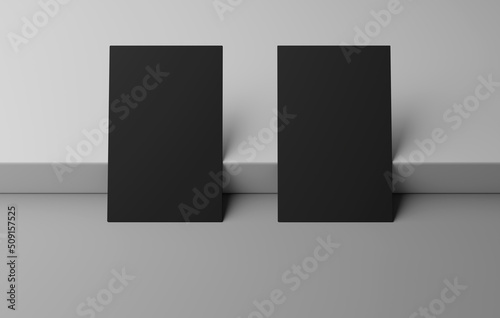 Blank black business name card mockup on box podium, 3D rendering