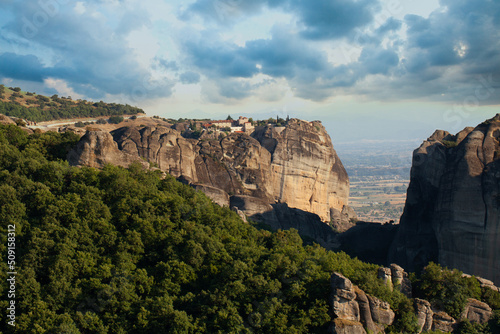Kalambaka city and monastery in Meteora valley in Greece
