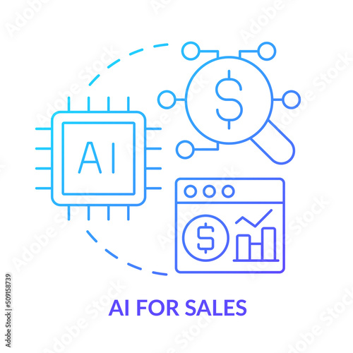 AI for sales blue gradient concept icon. Selling trend abstract idea thin line illustration. Machine learning. Increasing company revenue. Isolated outline drawing. Myriad Pro-Bold font used