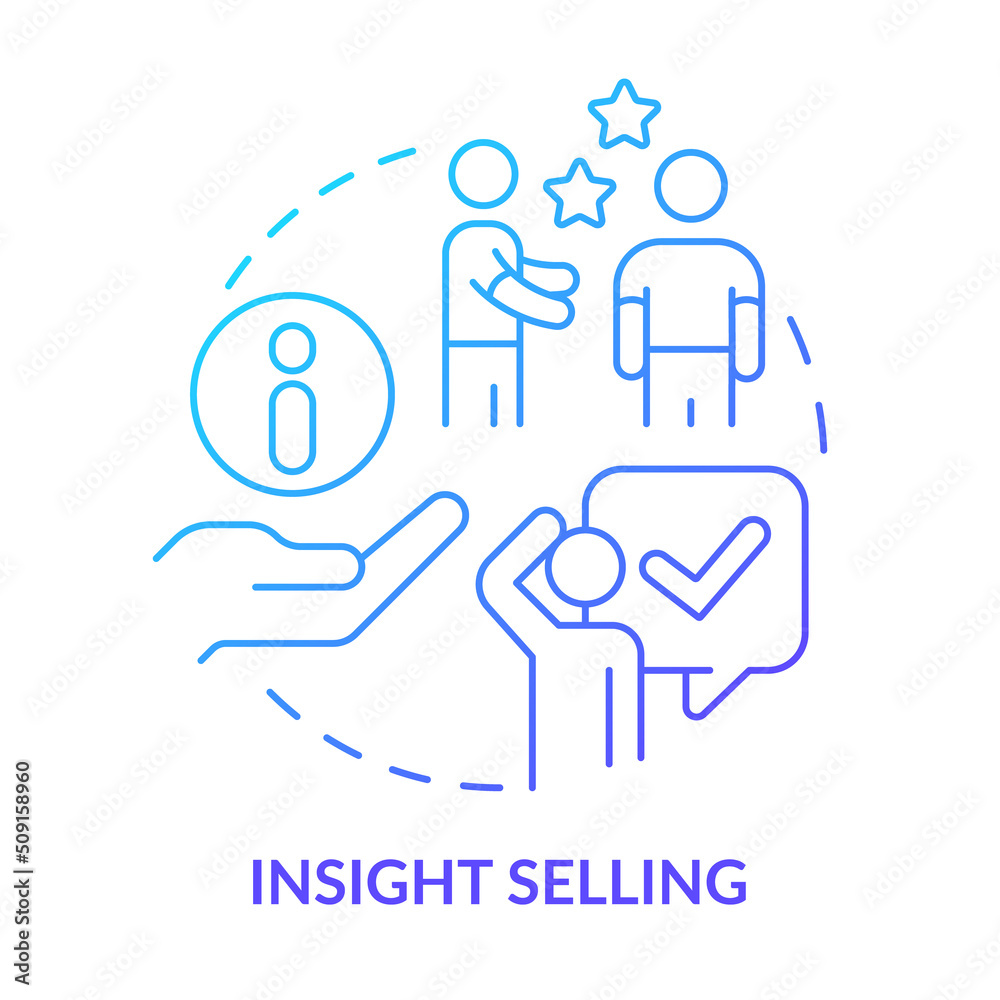 Insight selling blue gradient concept icon. Suggesting winning strategies abstract idea thin line illustration. Decision-making process. Isolated outline drawing. Myriad Pro-Bold font used