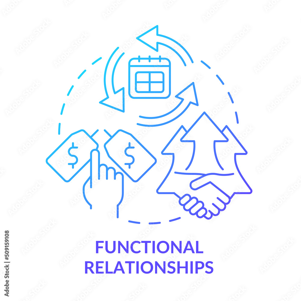 Functional relationships blue gradient concept icon. Buyer-seller interaction abstract idea thin line illustration. Customer loyalty. Isolated outline drawing. Myriad Pro-Bold font used