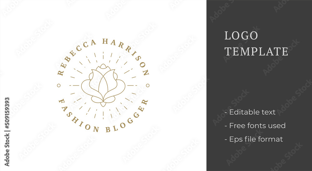 Blooming rose flower logo emblem design template vector illustration in minimal line art style. Blooming rose flower logo emblem design template vector illustration in minimal line art style.