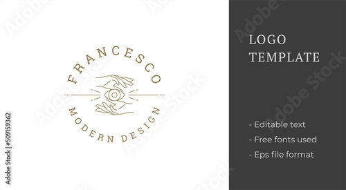 Magic hands with eye logo emblem design template vector illustration in minimal line art style