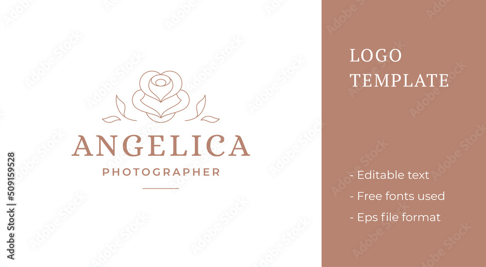 Blooming rose flower logo emblem design template vector illustration in minimal line art style. Blooming rose flower logo emblem design template vector illustration in minimal line art style.