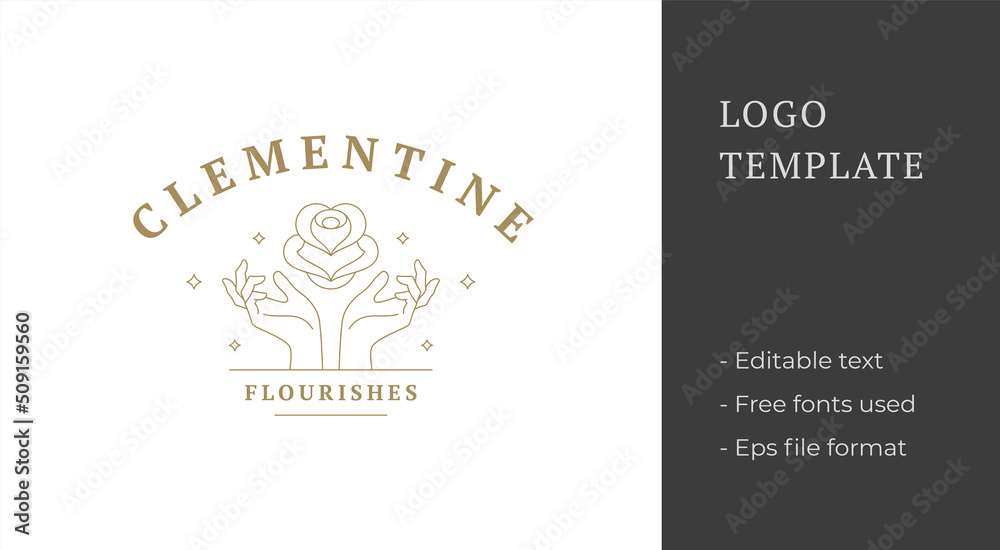 Linear graphic logo of female hands with flower line style Linear graphic logo of female hands with flower line style