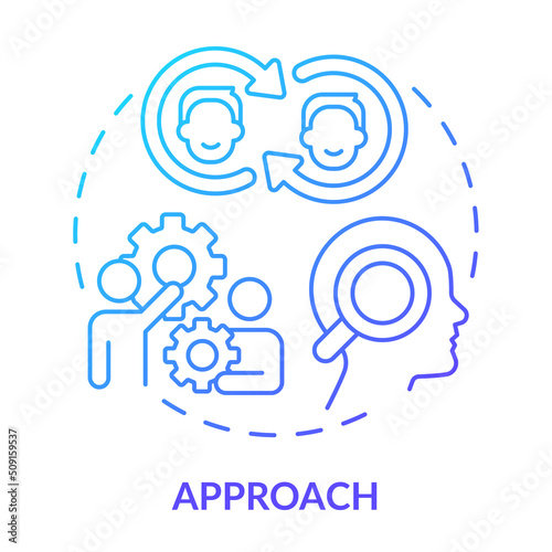 Approach blue gradient concept icon. Sales process abstract idea thin line illustration. Salesperson attitude to selling products. Methodology. Isolated outline drawing. Myriad Pro-Bold font used