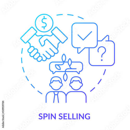 SPIN selling blue gradient concept icon. Successful sales technique abstract idea thin line illustration. Enhancing customer conversations. Isolated outline drawing. Myriad Pro-Bold font used