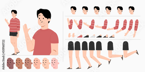 Young man character creation kit design for animation. City casual cartoon male flat vector design.