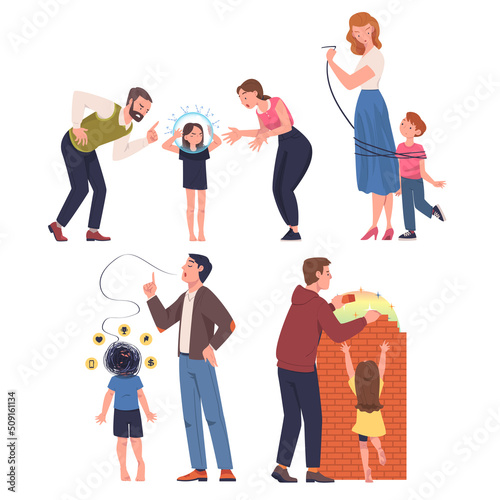 Problematic Communication and Misunderstanding Between Parents and Child Vector Set