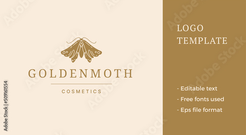 Obraz na plátne Premium symmetrical silhouette golden moth butterfly with wings minimalist logo