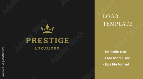 Minimalist golden jewelry crown monarchy insignia luxury logo decorative design vector