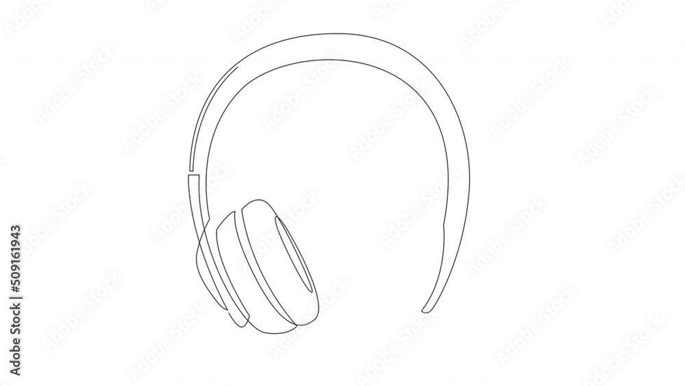 Animated continuous line drawing of headphone Animated continuous line drawing of headphone