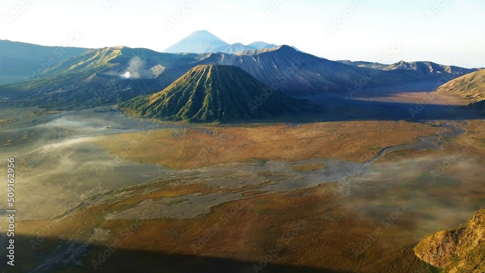 Beautiful aerial view - Natural panorama, Peak of Mount Bromo, in East Java-Indonesia.