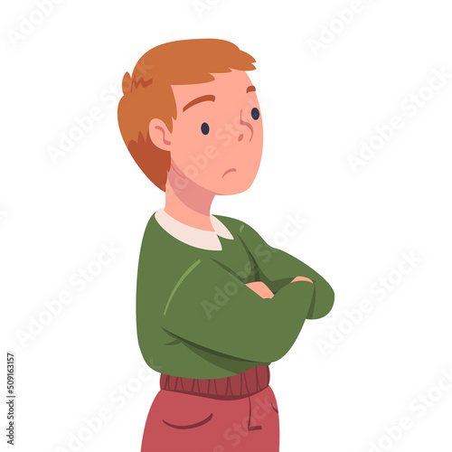 Teen Boy with Grumpy Face and Folded Arms Having Problematic Communication with Parent Vector Illustration