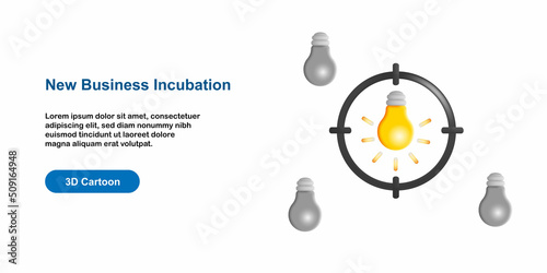 3D cartoon style. New business idea hunting concept, with circle target aim and light bulb icon design