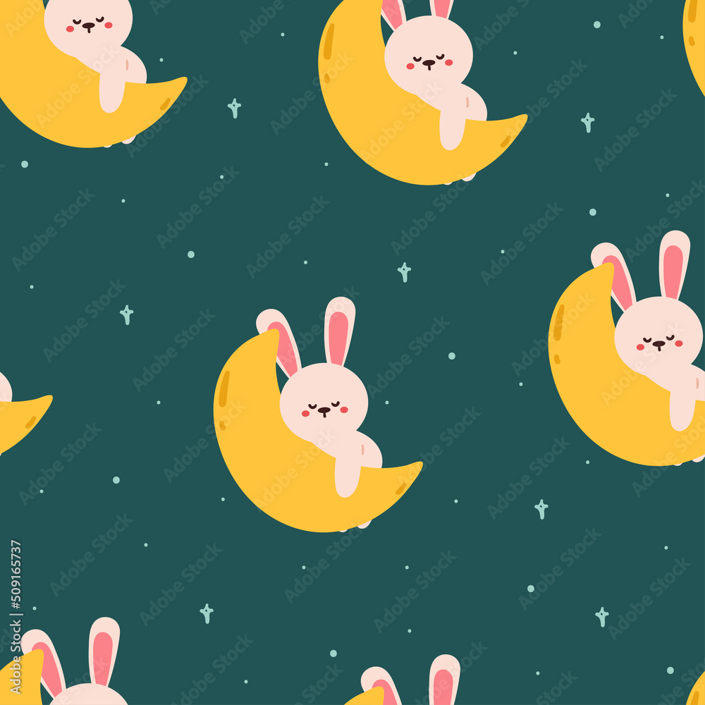 seamless pattern cartoon sleeping moon rabbit. cute wallpaper