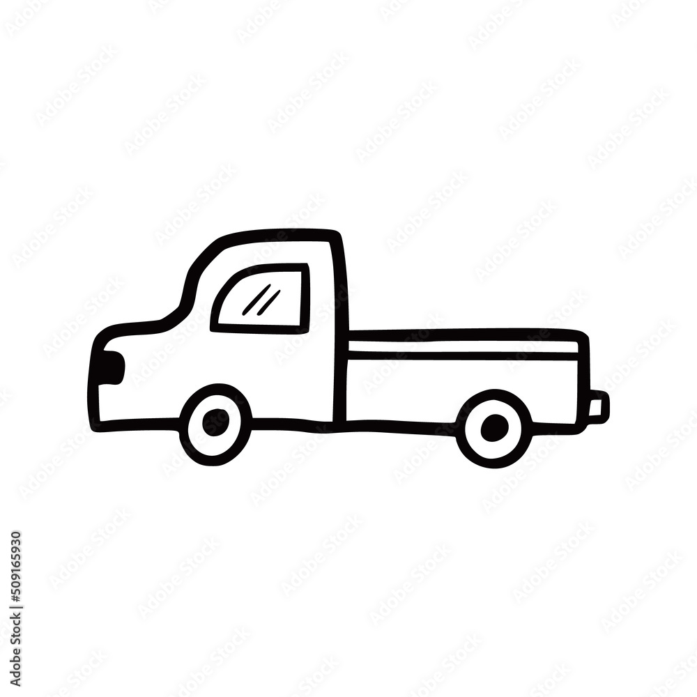 Truck car. Doodle sketch scribble style. Hand drawn funny truck vector illustration.