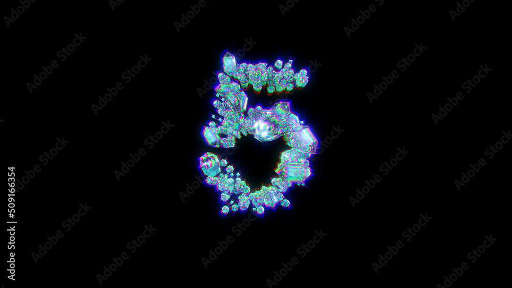 distortion alphabet of gems with chromatic aberrance - number 5, isolated - object 3D illustration distortion alphabet of gems with chromatic aberrance - number 5, isolated - object 3D illustration