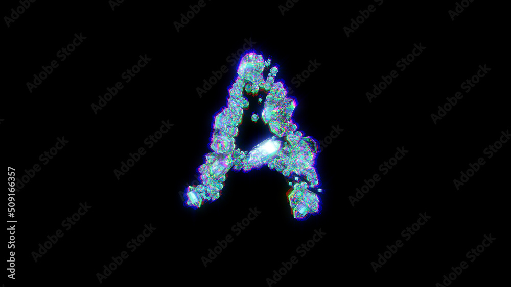 glitchy alphabet of gems with chromatic aberrations - letter A, isolated - object 3D illustration glitchy alphabet of gems with chromatic aberrations - letter A, isolated - object 3D illustration