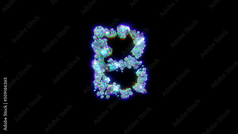 dichroic alphabet of gemstones with chromatic aberrations - letter B, isolated - object 3D illustration